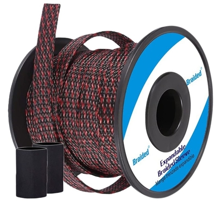 kaufen Schwarzes und rotes HAUSTIER dehnbares umsponnenes Sleeving Abnutzungs-beständiges Kabel-Management on-line-Fertigung
